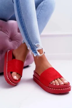 Boto Damskie Klapki Wysokie Czerwone Kadela