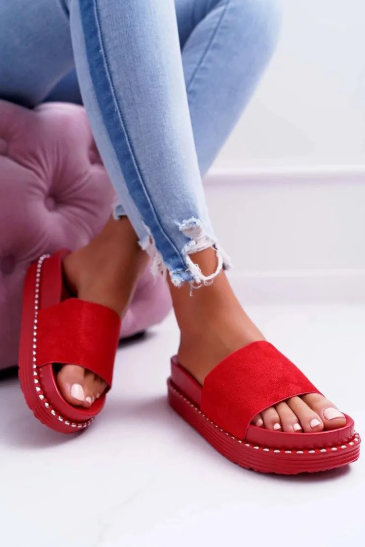 Boto Damskie Klapki Wysokie Czerwone Kadela