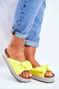 Boto Klapki Damskie Klasyczne*Damskie Klapki Wysokie Żółte Neonowe Mortigo