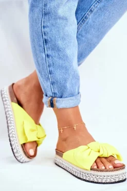 Boto Klapki Damskie Klasyczne*Damskie Klapki Wysokie Żółte Neonowe Mortigo