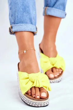 Boto Klapki Damskie Klasyczne*Damskie Klapki Wysokie Żółte Neonowe Mortigo