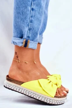 Boto Klapki Damskie Klasyczne*Damskie Klapki Wysokie Żółte Neonowe Mortigo