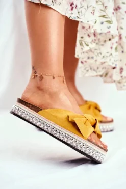 Boto Damskie Klapki Wysokie Żółte Mortigo