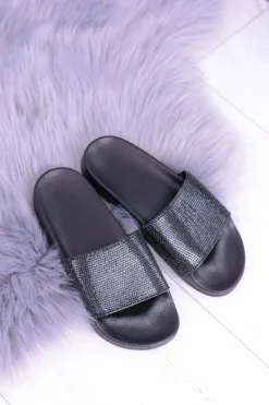 Damskie Boto Damskie Klapki Z Cyrkoniami LadyCristal Czarne