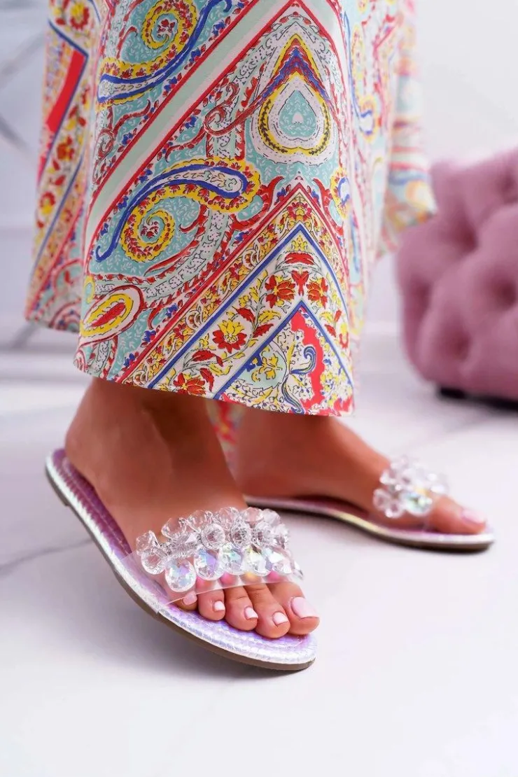 Damskie Boto Damskie Klapki Z Cyrkoniami Lu Boo Benzynowe Srebrne Mediana