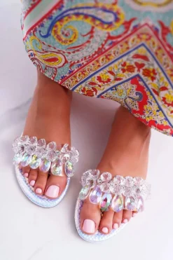 Damskie Boto Damskie Klapki Z Cyrkoniami Lu Boo Benzynowe Srebrne Mediana