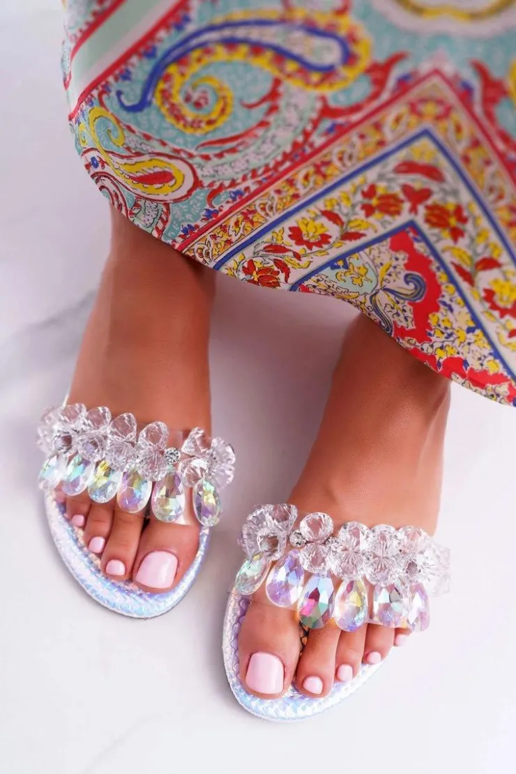 Damskie Boto Damskie Klapki Z Cyrkoniami Lu Boo Benzynowe Srebrne Mediana