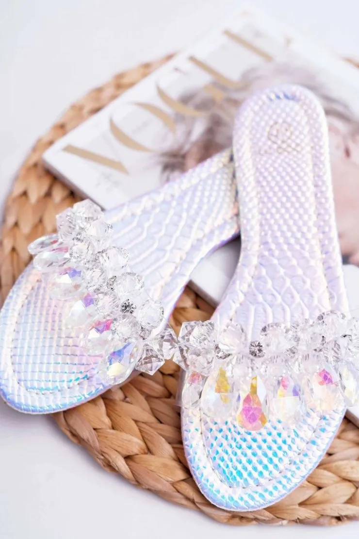 Damskie Boto Damskie Klapki Z Cyrkoniami Lu Boo Benzynowe Srebrne Mediana