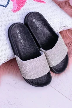 Damskie Boto Damskie Klapki Z Cyrkoniami MadameCristal Czarne