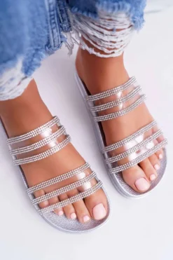 Boto Klapki Sportowe|Klapki Damskie Klasyczne*Damskie Klapki Z Cyrkoniami Srebrne Larena