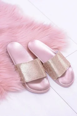 Best Boto Damskie Klapki Z Cyrkoniami LadyCristal Różowe Złoto