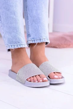 Boto Klapki Sportowe|Klapki Damskie Klasyczne*Damskie Klapki Z Cyrkoniami MadameCristal Srebrne