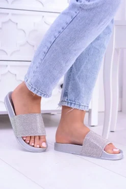 Boto Klapki Sportowe|Klapki Damskie Klasyczne*Damskie Klapki Z Cyrkoniami MadameCristal Srebrne