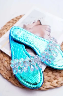 Clearance Boto Damskie Klapki Z Cyrkoniami Lu Boo Benzynowe Niebieskie Mediana