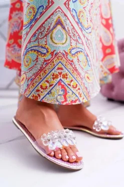 Boto Klapki Damskie Klasyczne*Damskie Klapki Z Cyrkoniami Lu Boo Benzynowe Różowe Mediana