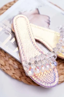 Boto Klapki Damskie Klasyczne*Damskie Klapki Z Cyrkoniami Lu Boo Benzynowe Różowe Mediana