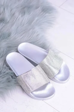 Boto Klapki Sportowe|Klapki Damskie Klasyczne*Damskie Klapki Z Cyrkoniami LadyCristal Srebrne