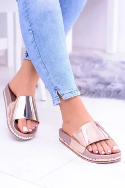 Boto Klapki Sportowe|Klapki Damskie Klasyczne*Damskie Klapki z Dżetami Mirock Różowe Złoto