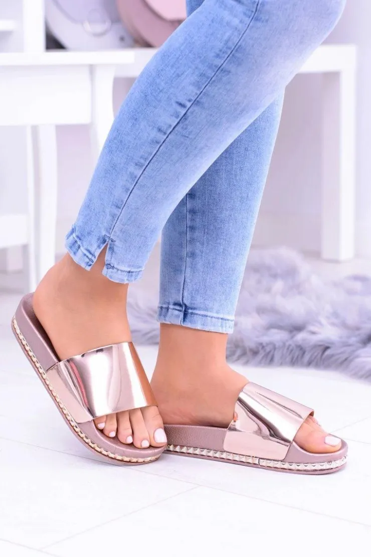 Boto Klapki Sportowe|Klapki Damskie Klasyczne*Damskie Klapki z Dżetami Mirock Różowe Złoto