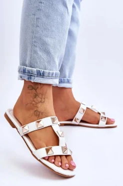 Boto Klapki Damskie Klasyczne*Damskie Klapki Z Dużymi Ćwiekami Białe Mercure Biały