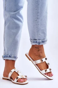 Boto Klapki Damskie Klasyczne*Damskie Klapki Z Dużymi Ćwiekami Białe Mercure Biały