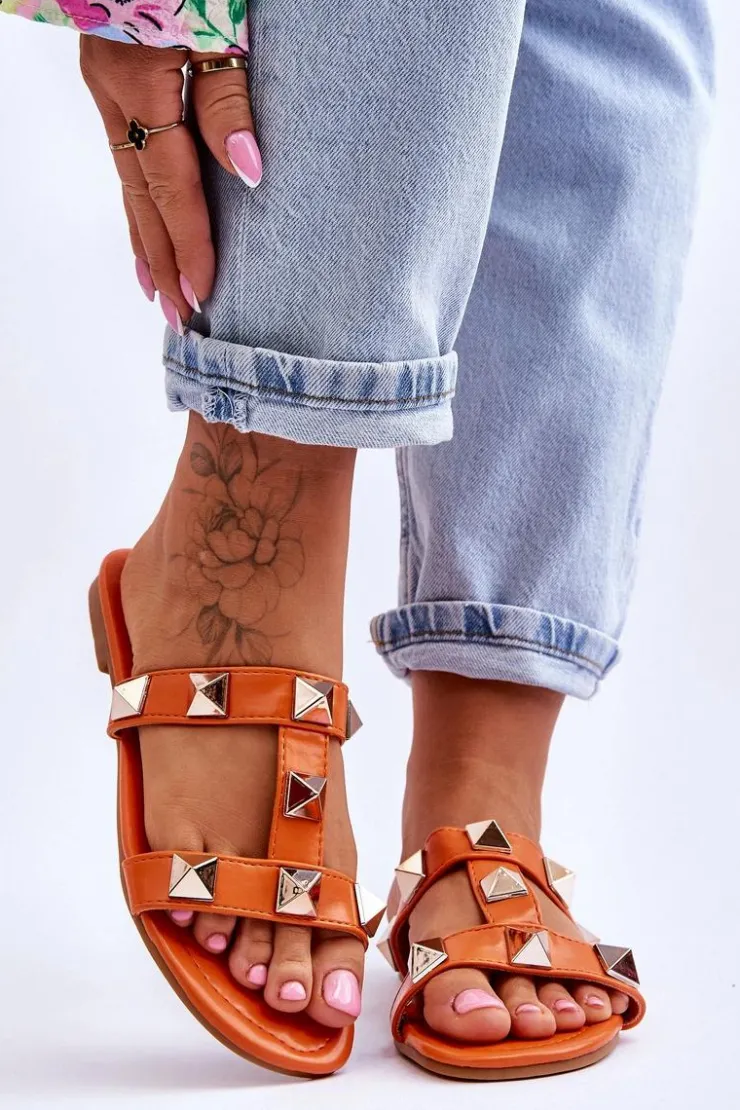 Damskie Boto Damskie Klapki Z Dużymi Ćwiekami Pomarańczowe Mercure