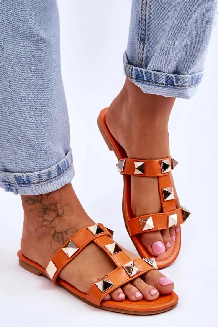 Damskie Boto Damskie Klapki Z Dużymi Ćwiekami Pomarańczowe Mercure