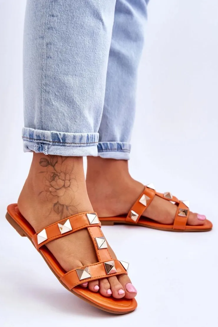 Damskie Boto Damskie Klapki Z Dużymi Ćwiekami Pomarańczowe Mercure