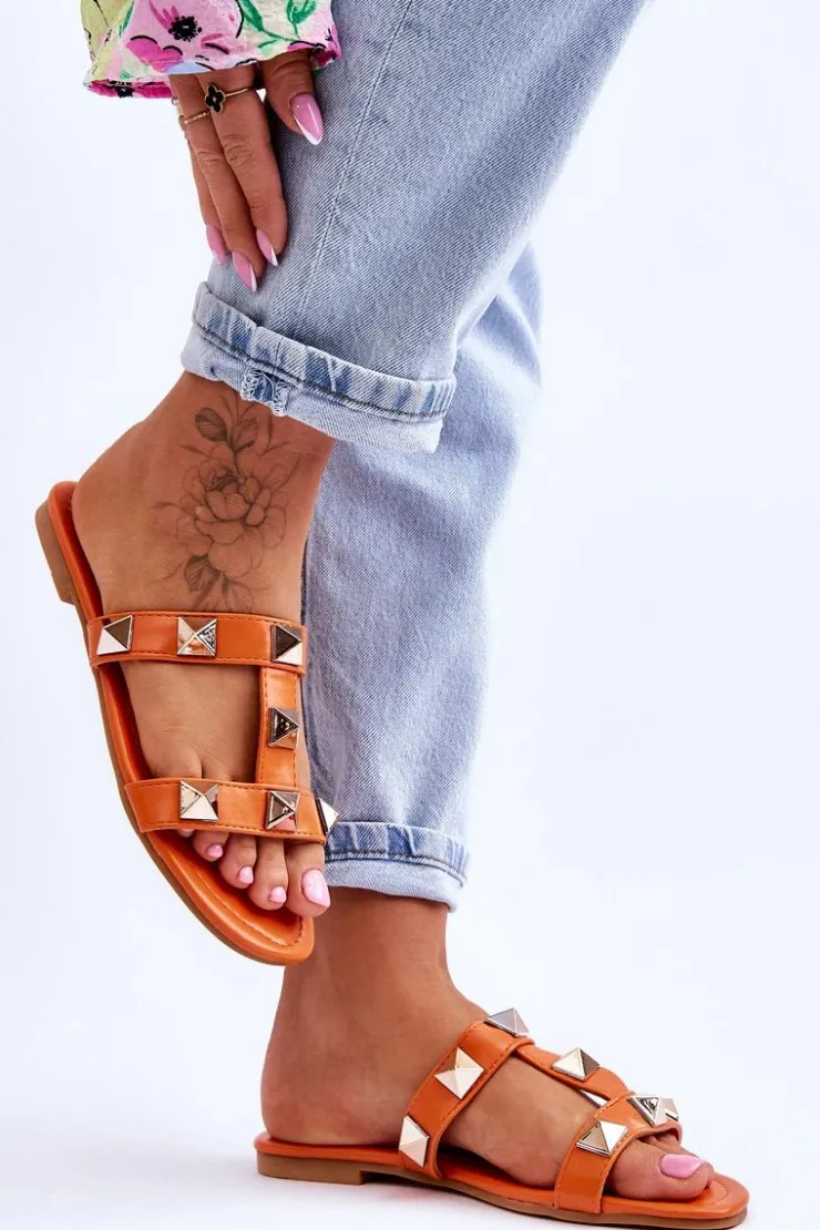 Damskie Boto Damskie Klapki Z Dużymi Ćwiekami Pomarańczowe Mercure