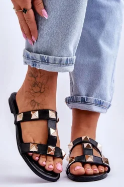 Online Boto Damskie Klapki Z Dużymi Ćwiekami Czarne Mercure Czarny