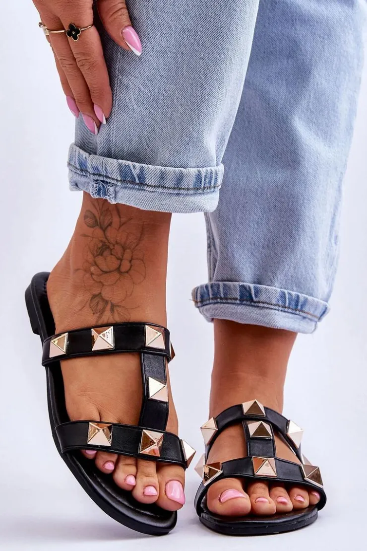 Online Boto Damskie Klapki Z Dużymi Ćwiekami Czarne Mercure Czarny