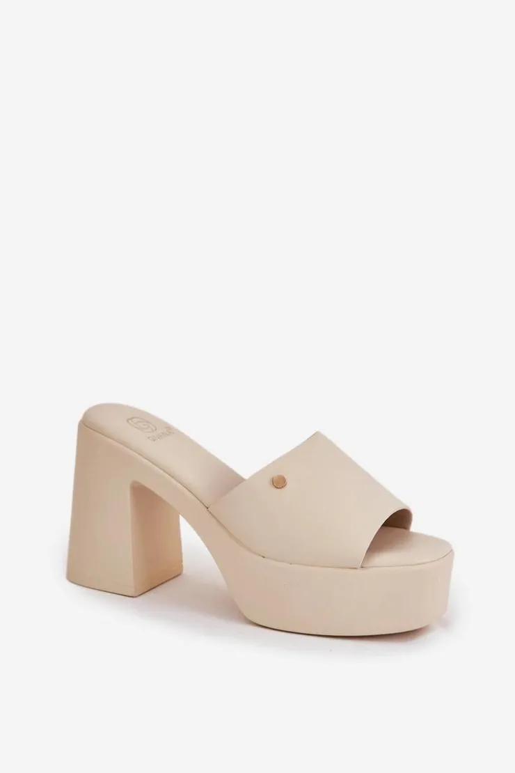 New Boto Damskie Klapki Z Eko Skóry Na Słupku I Platformie Jasnobeżowe Tamirella Beżowy
