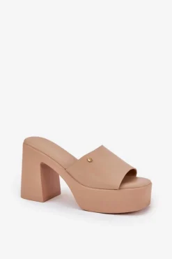 Damskie Boto Damskie Klapki Z Eko Skóry Na Słupku I Platformie Khaki Tamirella