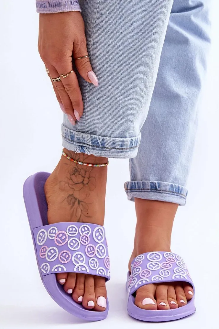 Damskie Boto Damskie Klapki Z Emotikonami Fioletowe Cosette