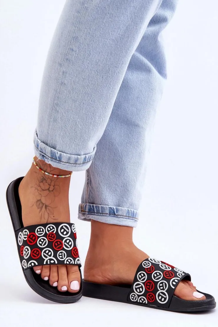 Damskie Boto Damskie Klapki Z Emotikonami Czarne Cosette