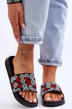 Damskie Boto Damskie Klapki Z Emotikonami Czarne Cosette