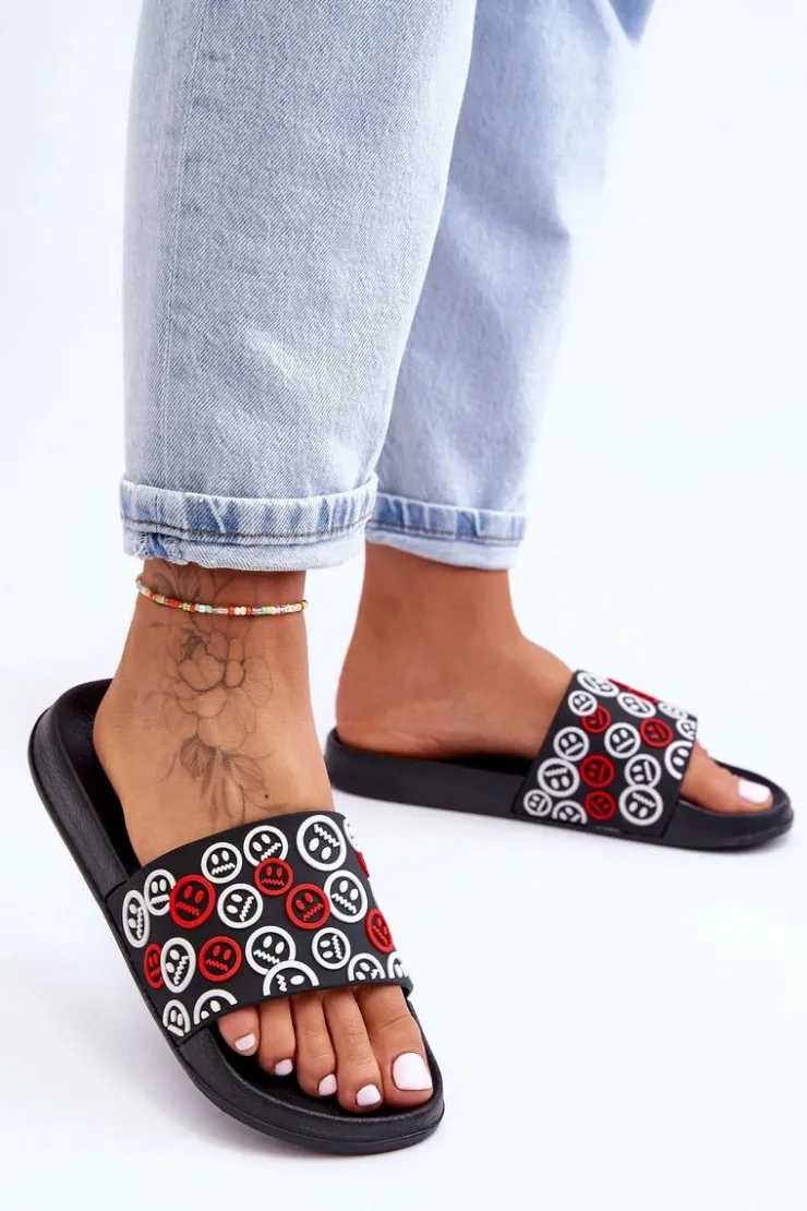 Damskie Boto Damskie Klapki Z Emotikonami Czarne Cosette