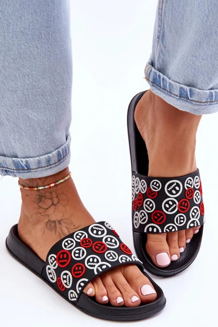 Damskie Boto Damskie Klapki Z Emotikonami Czarne Cosette
