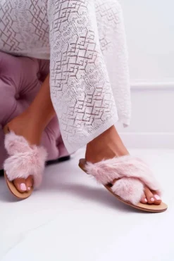 Online Boto Damskie Klapki Z Futerkiem Lu Boo Różowe