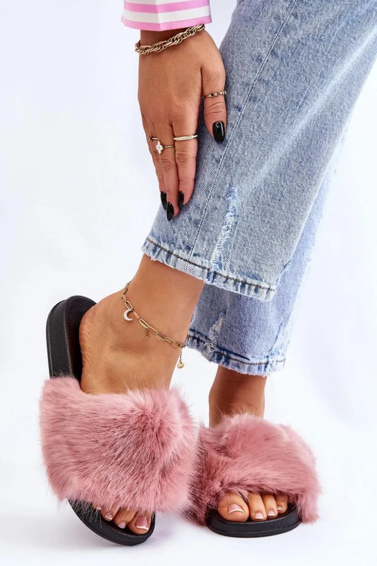 Boto Klapki Z Futerkiem|Klapki Damskie Klasyczne*Damskie Klapki Z Futerkiem Różowe Kennet