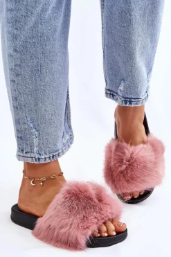 Boto Klapki Z Futerkiem|Klapki Damskie Klasyczne*Damskie Klapki Z Futerkiem Różowe Kennet