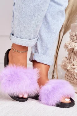 Damskie Boto Damskie Klapki z Futerkiem Fioletowe Belmondo