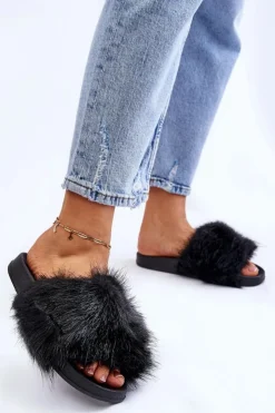 Damskie Boto Damskie Klapki Z Futerkiem Czarne Kennet