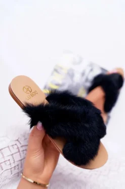 Boto Klapki Z Futerkiem|Klapki Damskie Klasyczne*Damskie Klapki Z Futerkiem Lu Boo Czarne