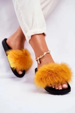 Clearance Boto Damskie Klapki z Futerkiem Żółte Belmondo