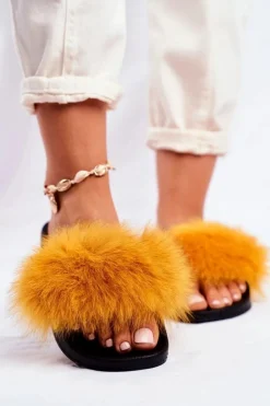 Clearance Boto Damskie Klapki z Futerkiem Żółte Belmondo