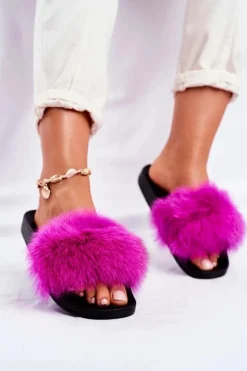 Boto Klapki Z Futerkiem|Klapki Damskie Klasyczne*Damskie Klapki z Futerkiem Fuksja Belmondo