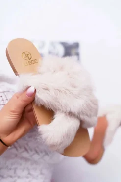 Damskie Boto Damskie Klapki Z Futerkiem Lu Boo Ecru