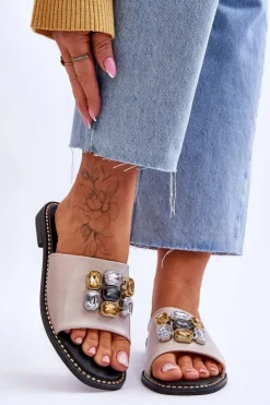 Damskie buty S.Barski Damskie Klapki Z Kamieniami S.Barski KV-2775-31 Nude