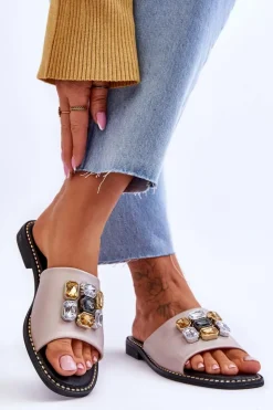 Damskie buty S.Barski Damskie Klapki Z Kamieniami S.Barski KV-2775-31 Nude